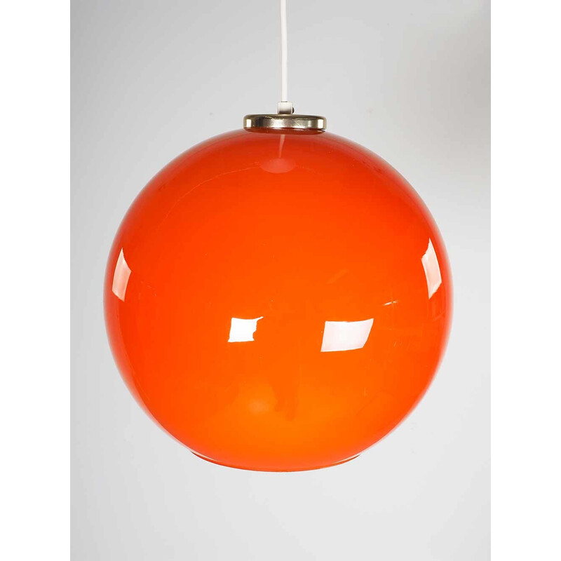 Lámpara colgante vintage de vidrio naranja, años 60