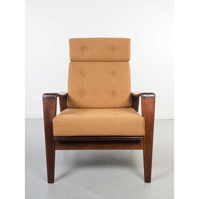 Vintage teak en stoffen fauteuil, 1950