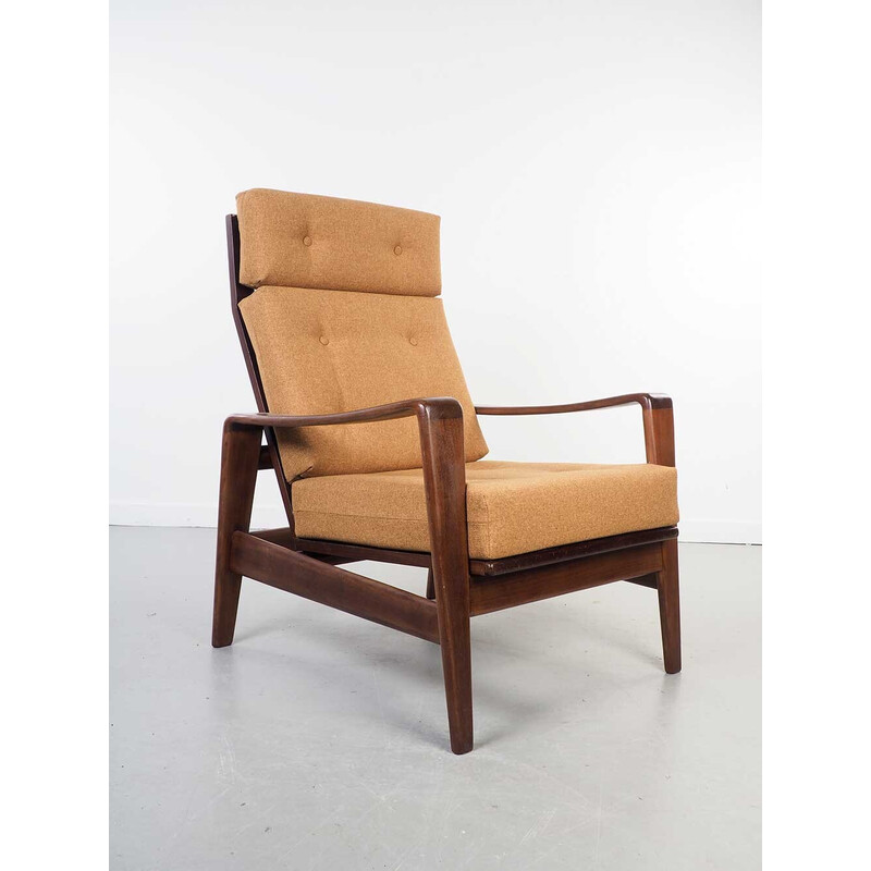 Vintage teak and fabric armchair, 1950s
