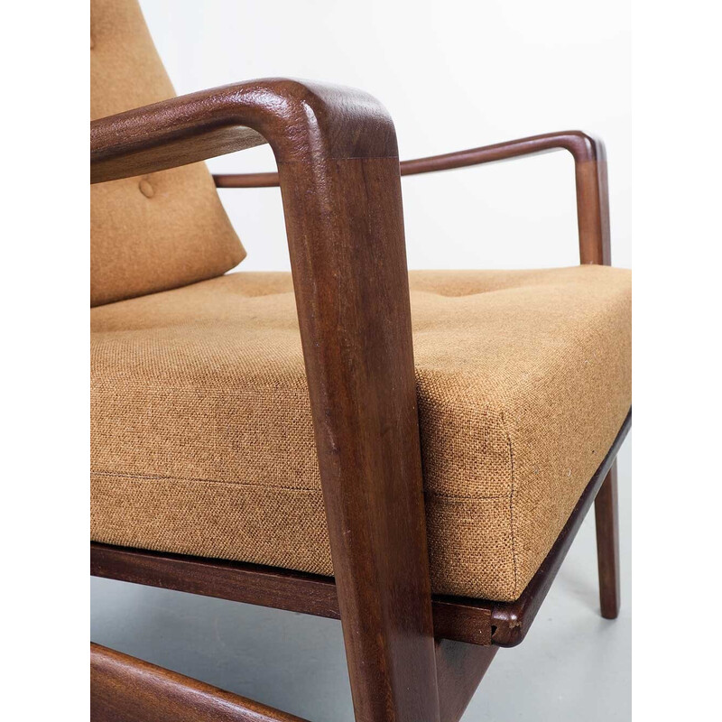 Vintage teak en stoffen fauteuil, 1950