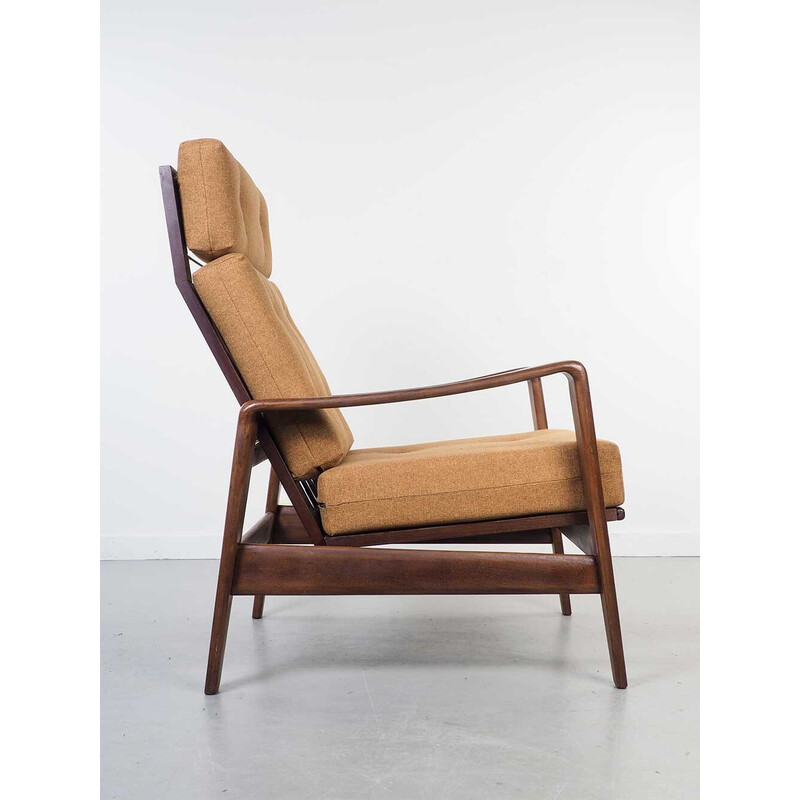 Vintage teak en stoffen fauteuil, 1950