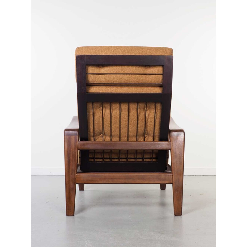 Vintage teak en stoffen fauteuil, 1950