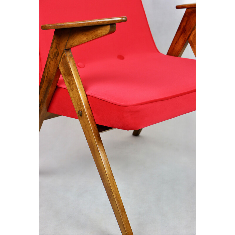 Vintage rode Bunny fauteuil van Józef Chierowski, 1970