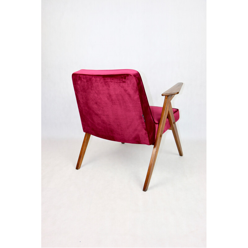 Vintage burgundy Bunny armchair by Józef Chierowski, 1970s