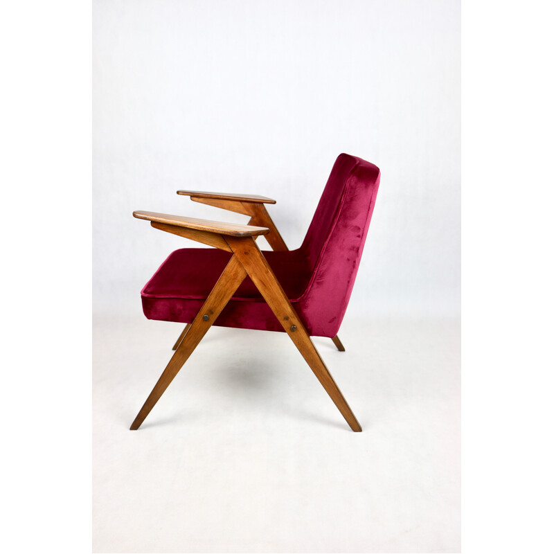 Vintage burgundy Bunny armchair by Józef Chierowski, 1970s