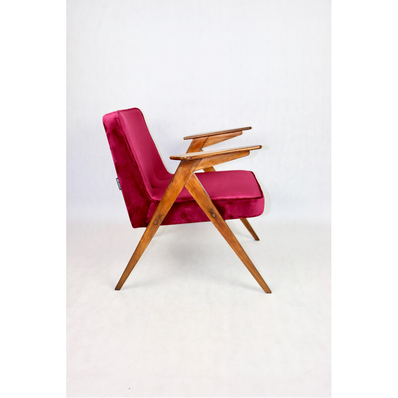 Vintage burgundy Bunny armchair by Józef Chierowski, 1970s