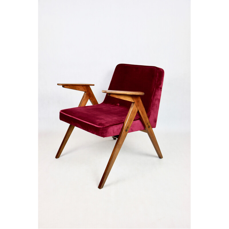 Vintage burgundy Bunny armchair by Józef Chierowski, 1970s