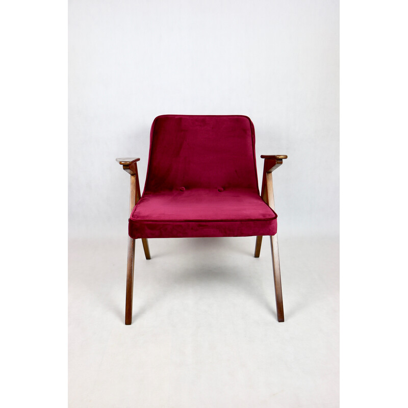 Vintage burgundy Bunny armchair by Józef Chierowski, 1970s