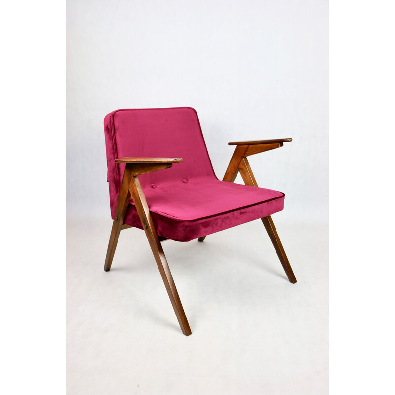 Vintage burgundy Bunny armchair by Józef Chierowski, 1970s