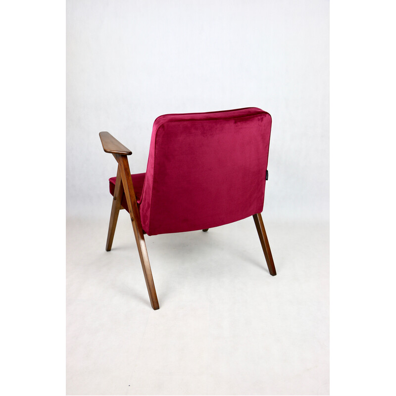 Vintage burgundy Bunny armchair by Józef Chierowski, 1970s