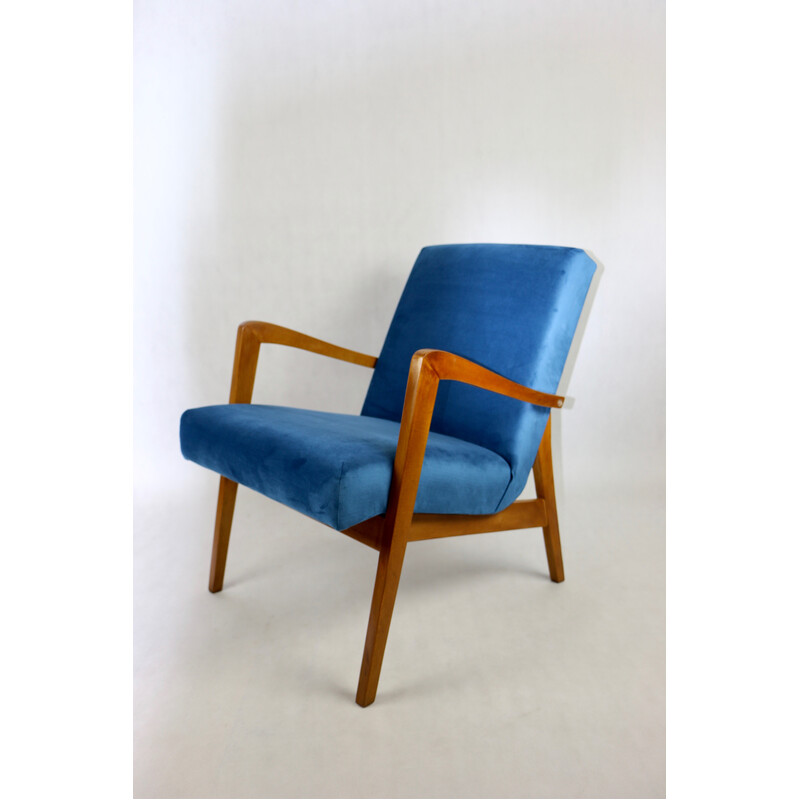 Vintage Polish armchair in ocean blue, 1970s