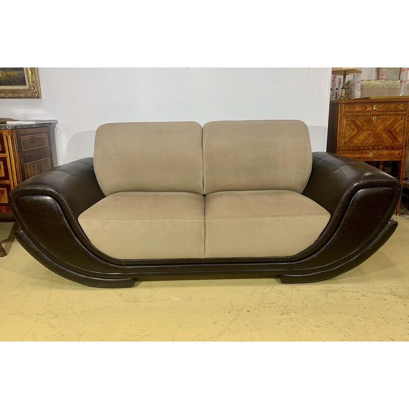 Vintage leather and alcantara sofa