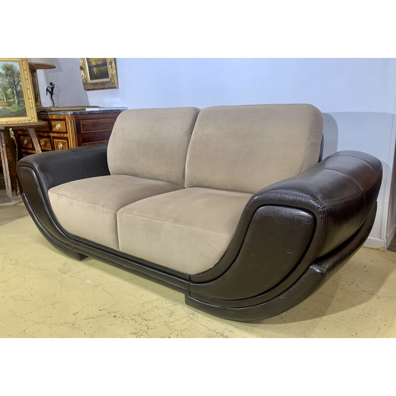 Vintage leather and alcantara sofa