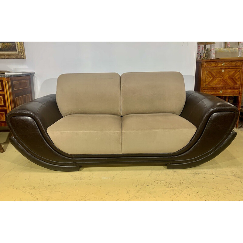 Vintage leather and alcantara sofa