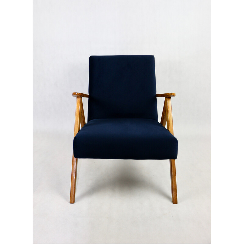 Vintage marineblauwe fluwelen fauteuil, 1970