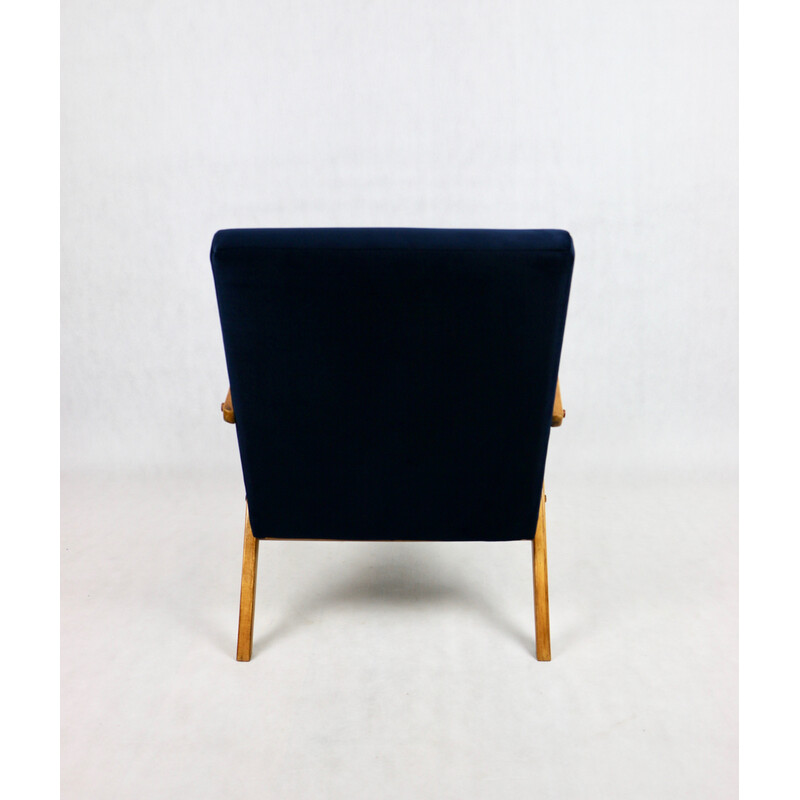 Vintage navy blue velvet armchair, 1970s