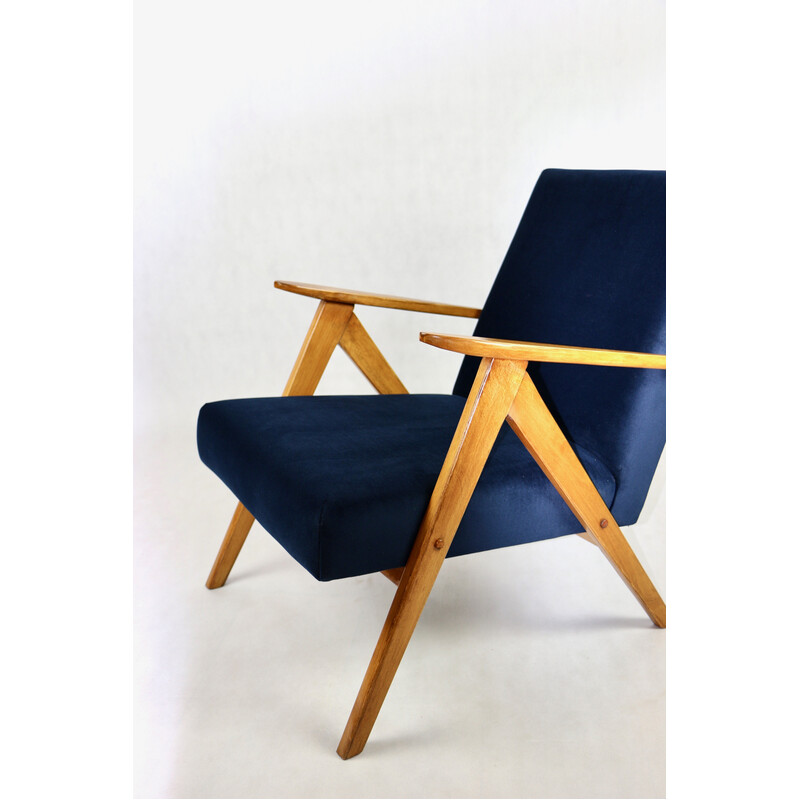 Fauteuil vintage en velours bleu marine, 1970