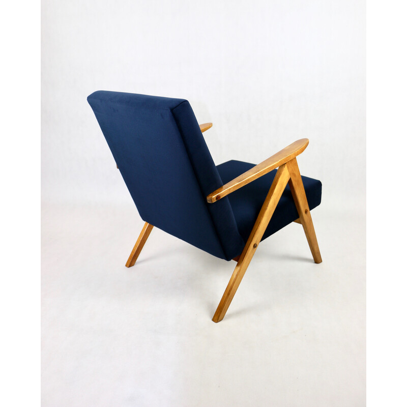 Vintage marineblauwe fluwelen fauteuil, 1970