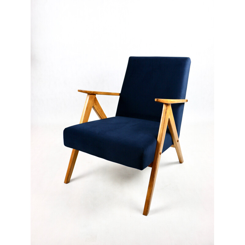 Vintage marineblauwe fluwelen fauteuil, 1970