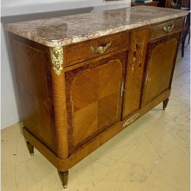 Vintage Art Deco highboard in rosewood, bronze and marble, 1920s