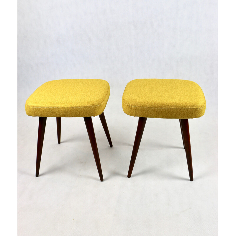 Vintage stool in yellow tweed and dark lacquered wood, 1970s