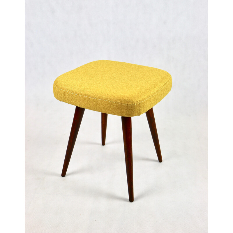 Vintage stool in yellow tweed and dark lacquered wood, 1970s