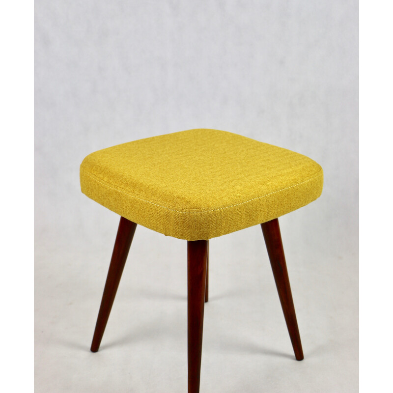 Vintage stool in yellow tweed and dark lacquered wood, 1970s