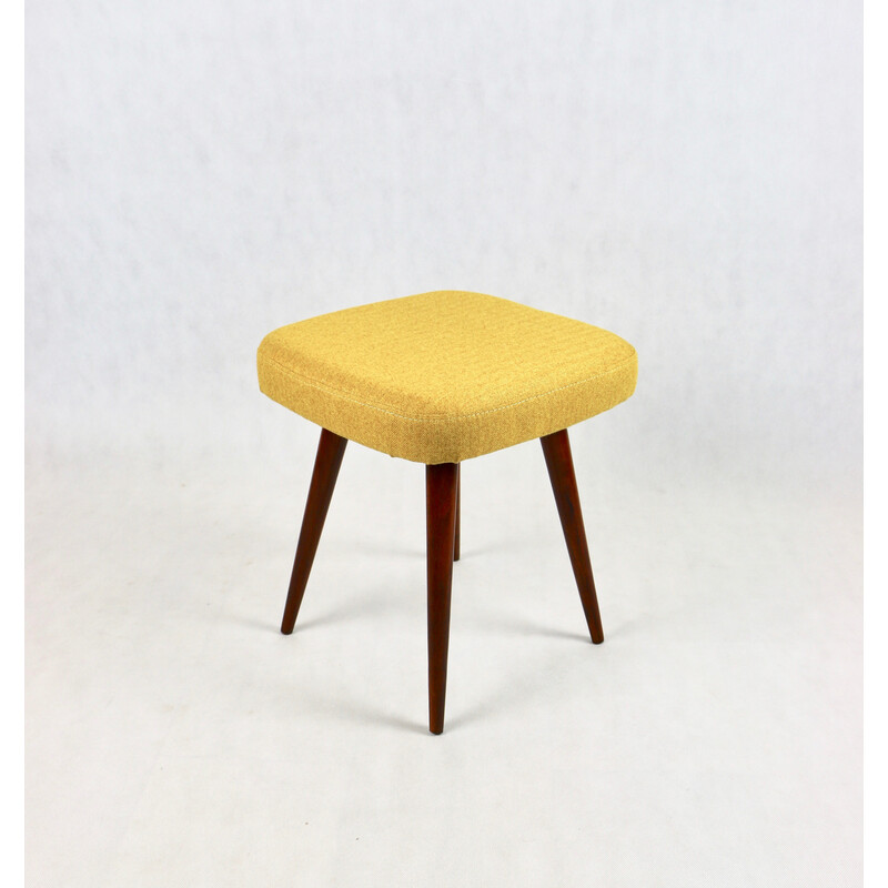 Vintage stool in yellow tweed and dark lacquered wood, 1970s
