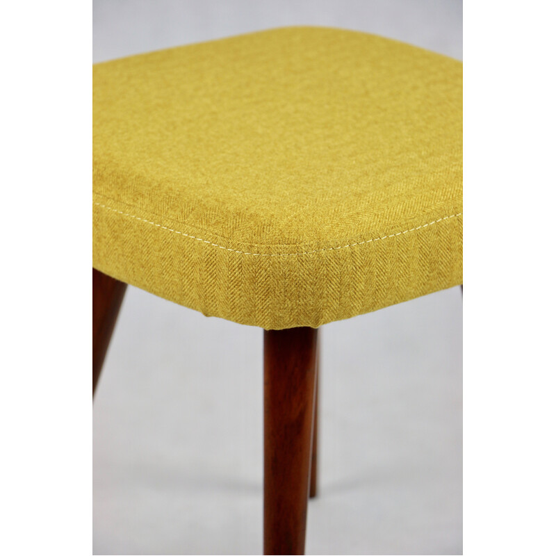 Vintage stool in yellow tweed and dark lacquered wood, 1970s