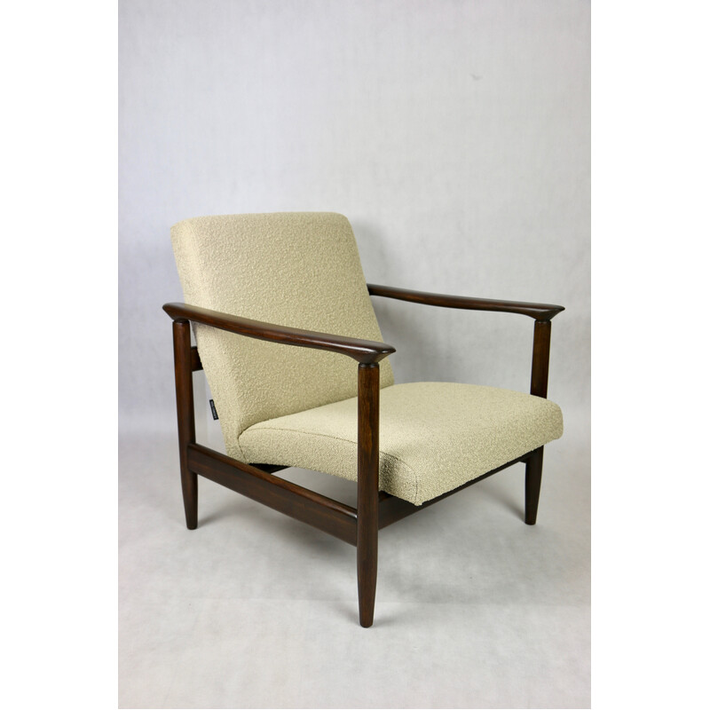 Vintage Gfm-142 armchair in lacquered wood and beige fabric by Edmund Homa, 1970s