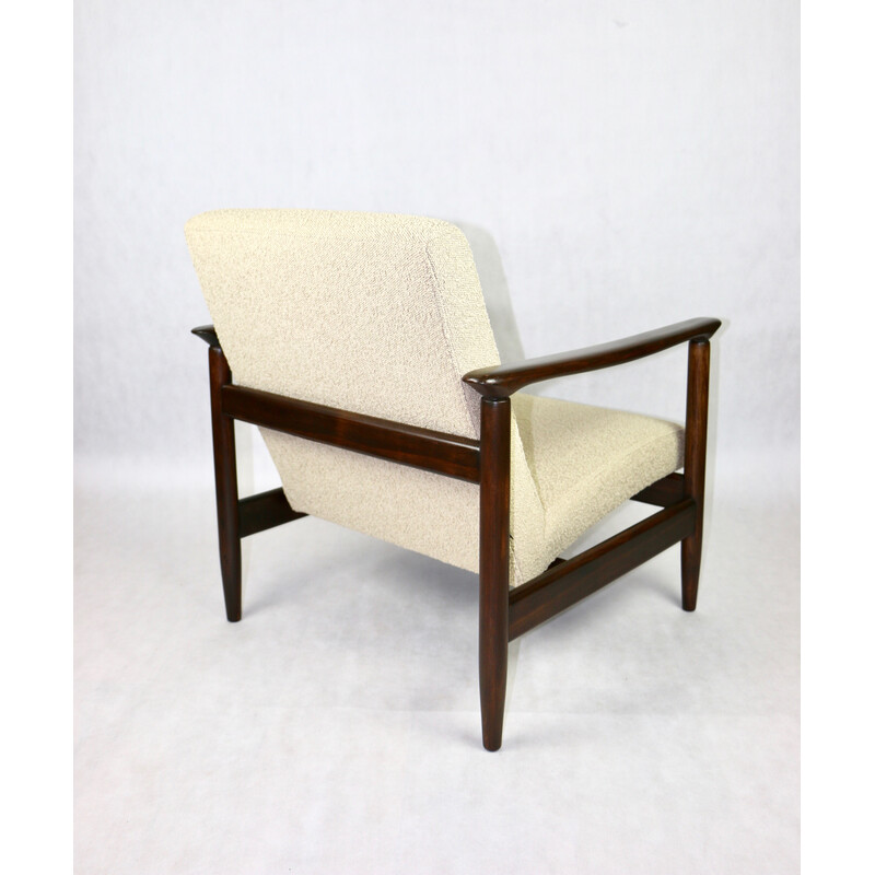Vintage Gfm-142 fauteuil in gelakt hout en beige stof van Edmund Homa, jaren 1970