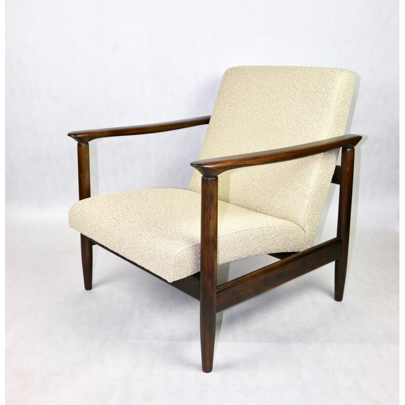 Vintage Gfm-142 fauteuil in gelakt hout en beige stof van Edmund Homa, jaren 1970