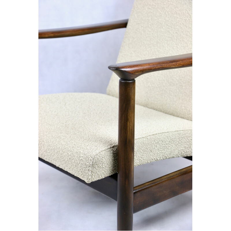 Vintage Gfm-142 armchair in lacquered wood and beige fabric by Edmund Homa, 1970s