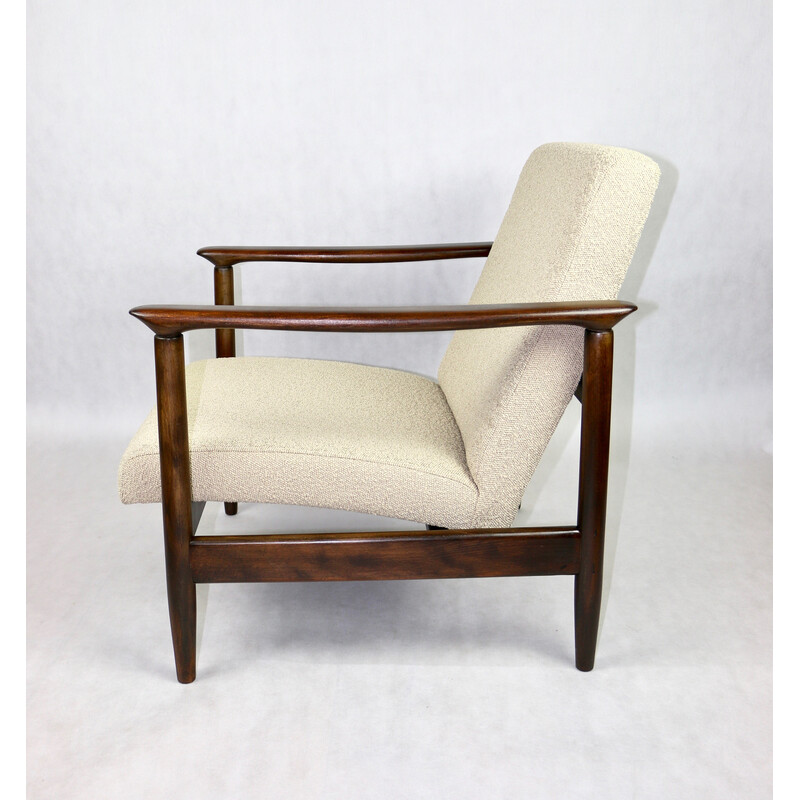 Vintage Gfm-142 fauteuil in gelakt hout en beige stof van Edmund Homa, jaren 1970