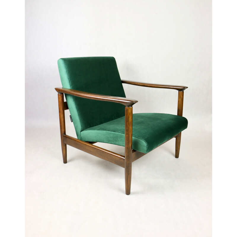 Vintage Gfm-142 armchair in lacquered wood and green velvet by Edmund Homa, 1970s