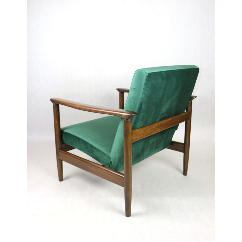 Vintage Gfm-142 armchair in lacquered wood and green velvet by Edmund Homa, 1970s