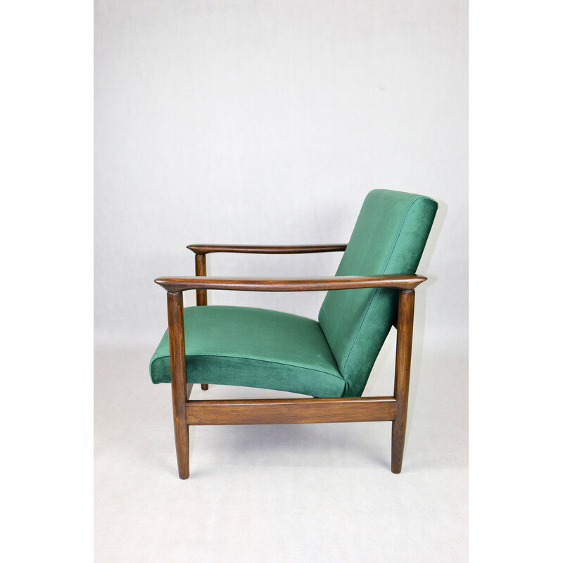 Vintage Gfm-142 armchair in lacquered wood and green velvet by Edmund Homa, 1970s