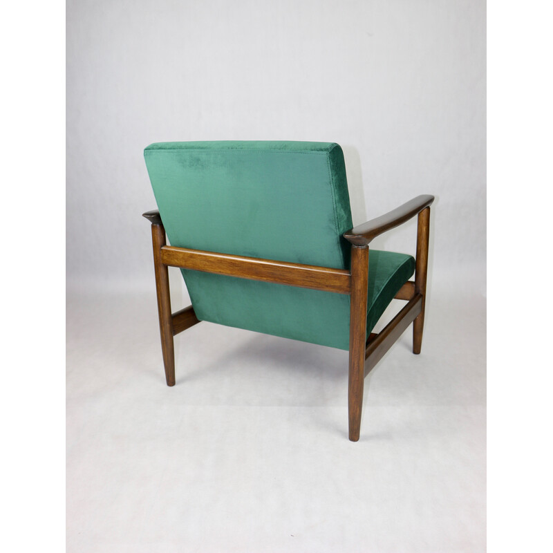 Vintage Gfm-142 armchair in lacquered wood and green velvet by Edmund Homa, 1970s