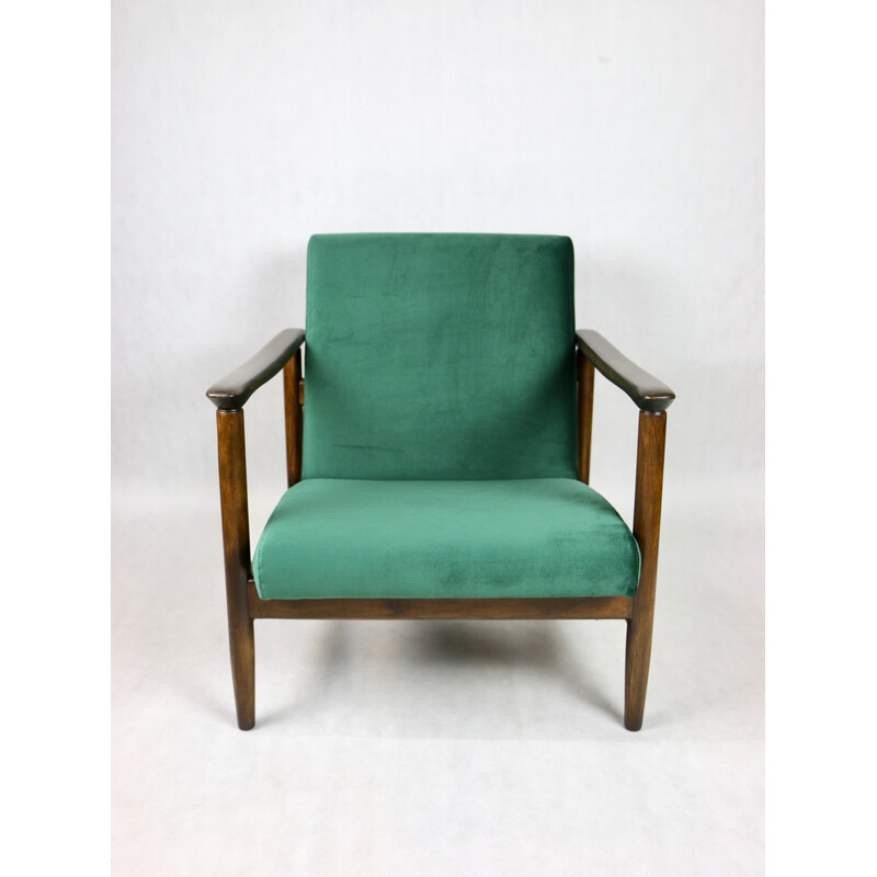 Vintage Gfm-142 armchair in lacquered wood and green velvet by Edmund Homa, 1970s