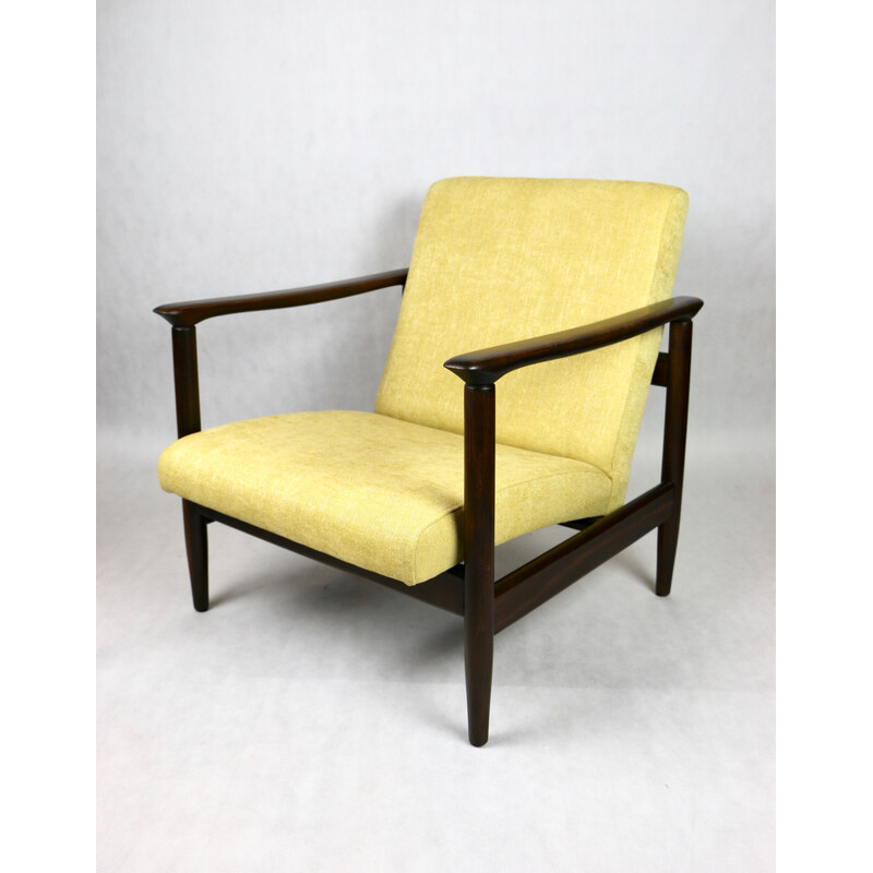 Fauteuil vintage Gfm-142 en bois laqué et tissu jaune par Edmund Homa, 1970