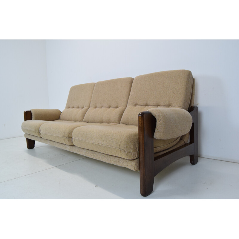 Vintage fabric and wood sofa, Italy 1970s