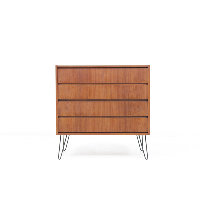 Danish teak chest of drawers with hairpin legs - 1960s