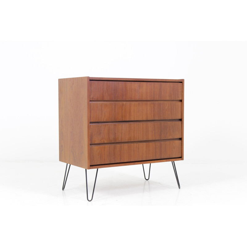 Danish teak chest of drawers with hairpin legs - 1960s