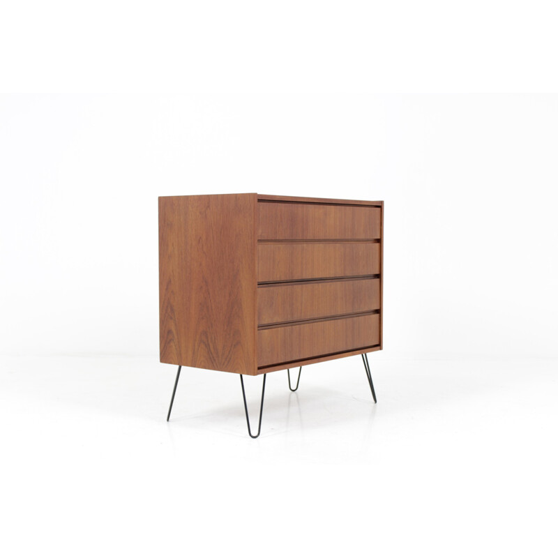 Danish teak chest of drawers with hairpin legs - 1960s