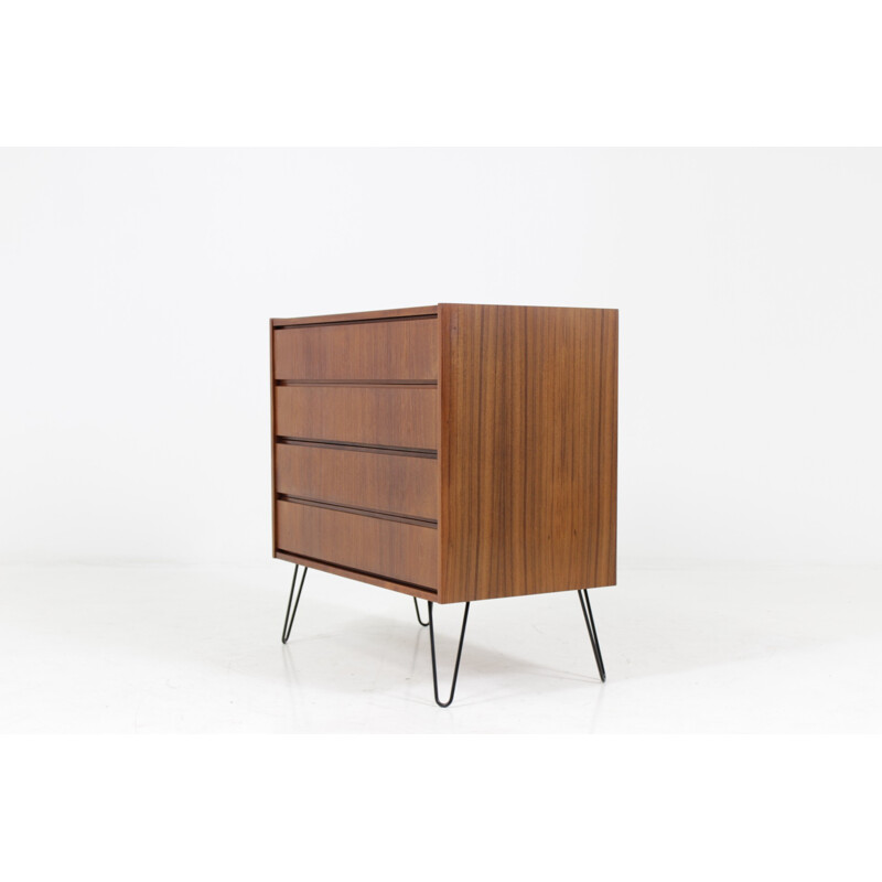 Danish teak chest of drawers with hairpin legs - 1960s