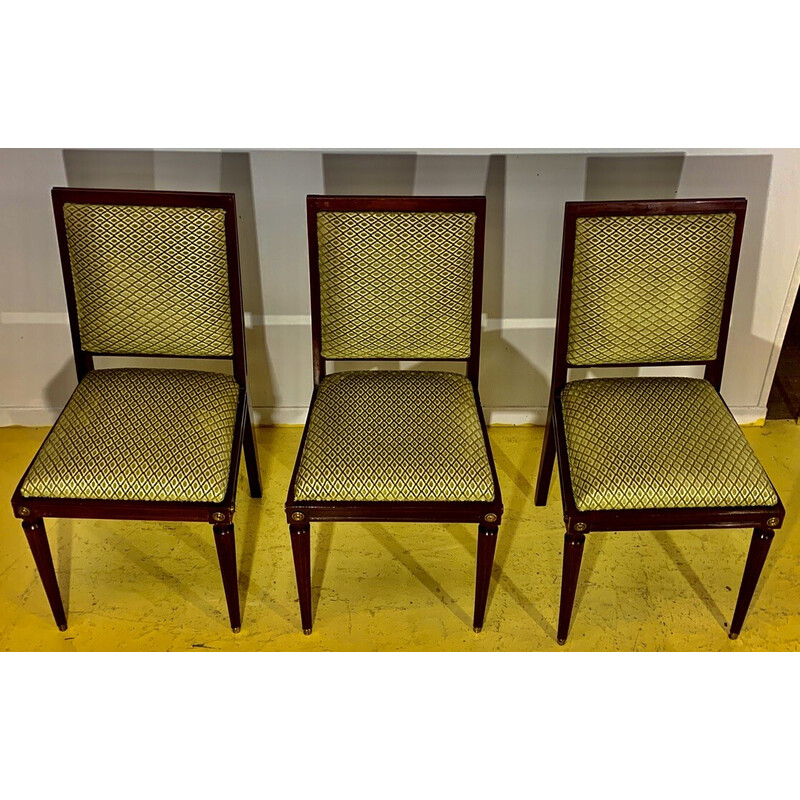 Set of 3 vintage mahogany and green velvet chairs, 1960s