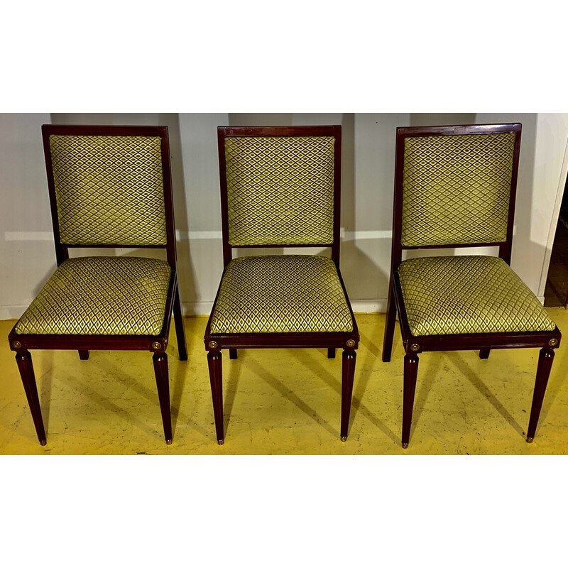 Set of 3 vintage mahogany and green velvet chairs, 1960s