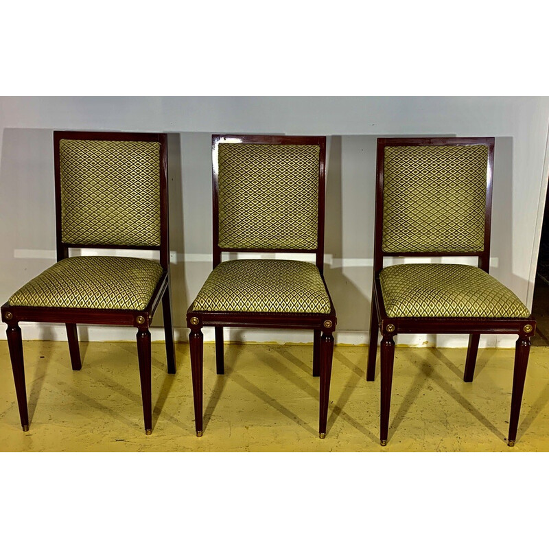 Set van 3 vintage mahonie en groen fluwelen stoelen, 1960