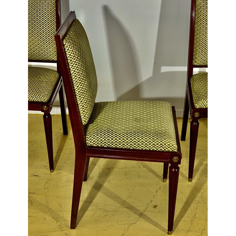 Set of 3 vintage mahogany and green velvet chairs, 1960s