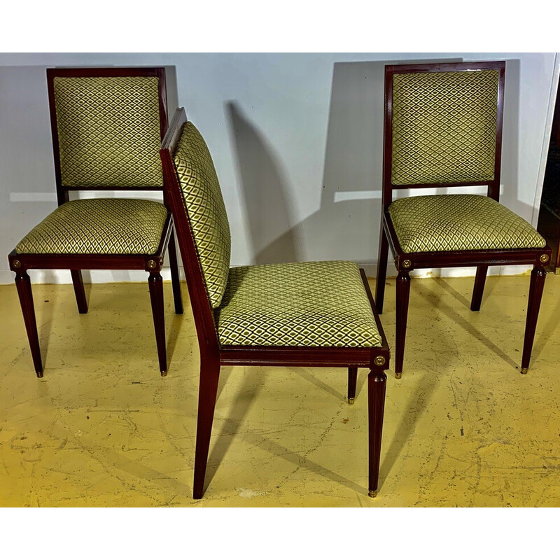 Set of 3 vintage mahogany and green velvet chairs, 1960s